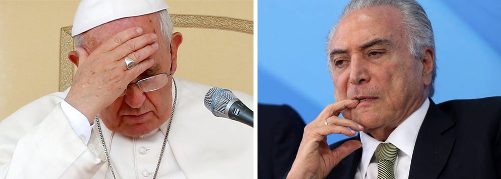 Em uma carta a Michel Temer, o pontífice recusa um convite para visitar o Brasil, feito formalmente no fim de 2016, para as celebrações dos 300 anos da aparição de Nossa Senhora Aparecida, e cobra o presidente para evitar medidas que agravem a situação da população carente no País; "Sei bem que a crise que o país enfrenta não é de simples solução, uma vez que tem raízes sócio-político-econômicas, e não corresponde à Igreja nem ao Papa dar uma receita concreta para resolver algo tão complexo", diz Francisco, acrescentando que não pode, porém, "deixar de pensar em tantas pessoas, sobretudo nos mais pobres"; ele atribui a recusa do convite à sua intensa agenda e afirma que acompanha "com atenção" os acontecimentos na maior nação da América Latina