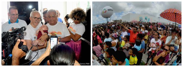 Meninos e meninas dos bairros 17 de Março, Santa Maria e regiões próximas, que são as áreas mais carentes de Aracaju, viveram um momento especial nesta quinta-feira (12); o evento "Construindo um mundo mais justo", organizado pela Prefeitura e pelo governo do Estado, levou lazer e cultura para as crianças; "Este é um dia muito especial e demonstra que a criança é uma prioridade da nossa gestão. As crianças são as protagonistas desta festa. A prefeitura e o governo estão possibilitando que as crianças de uma das áreas mais carentes da cidade tenham acesso a um dia diferente, legal", afirmou o prefeito da capital Edvaldo Nogueira
"crianças são prioridade da nossa gestão", diz Edvaldo