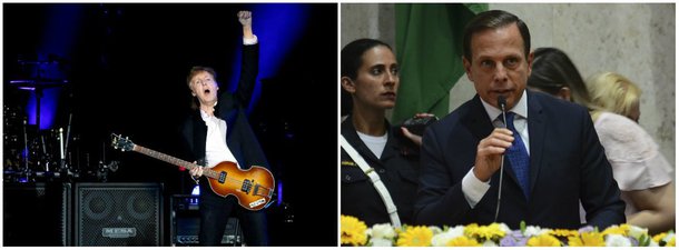 No dia em que o beatle se apresenta mais uma vez na capital paulista, o colunista da Folha José Simão (PSDB) faz piada ao comparar sua presença com a do prefeito João Doria, que tem passado mais tempo de seu mandato viajando do que cuidando dos problemas da cidade