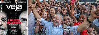 Diante da pesquisa Ibppe que mostra o ex-presidente Lula com 35% e o deputado Jair Bolsonaro com 15%, enquanto as forças alinhadas com o golpe de 2016 continuam incapazes de produzir um candidato competitivo, a revista Veja reabriu, nesta semana, a campanha do medo; na essência, a capa revela Lula e Bolsonaro como extremistas e faz um apelo por um nome de centro; Veja só esquece, no entanto, de que Lula, que foi presidente por oito anos e deixou o cargo com 87% de aprovação, batendo recorde mundial, é quem representa o verdadeiro centro da política nacional; é por isso mesmo que ele cresce, refaz alianças e se consolida como o favorito para devolver ao Brasil a democracia que foi roubada pelo golpe