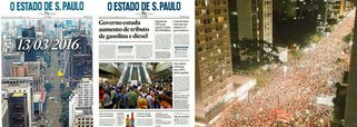 Quando noticiou os protestos de 13 de março do ano passado, em que milhares de pessoas vestidas de verde e amarelo lotaram a avenida Paulista para protestar contra a corrupção e pela saída da presidente Dilma Rousseff, o Estado de S. Paulo usou sua primeira página inteira para retratar a cena; um ano depois, quando a Paulista foi novamente ocupada, desta vez por milhares de brasileiros em sua maioria vestidos de vermelho, mostrando sua rejeição à perversa reforma da Previdência de Michel Temer, o jornal da família Mesquita fingiu que não viu a multidão e, pior, preferiu abordar o assunto como um problema de trânsito