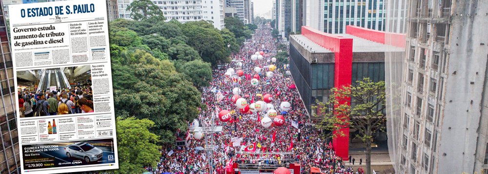 Jornal da família Mesquita decidiu ignorar na primeira página as manifestações desta quarta-feira contra a reforma da Previdência, que levaram mais de 1 milhão de pessoas para as ruas de todo o Brasil; enquanto a Folha de S.Paulo e O Globo deram destaque à insatisfação popular contra os planos de Michel Temer, o Estado de S.Paulo destaca apenas os problemas causados pela greve nos transportes