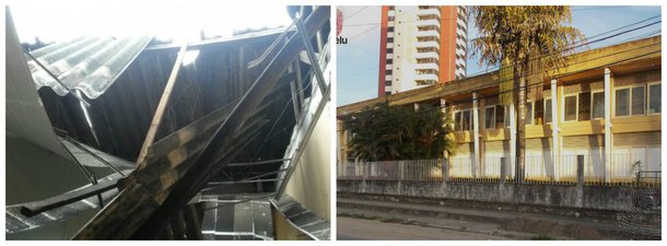 Parte do teto de um dos Laboratórios Integrados de Ciências do Mar e Naturais (Labmar), da Ufal, no bairro do Farol, em Maceió, desabou neste domingo (28) em função das fortes chuvas que caíram em Alagoas nos últimos dias; ainda no domingo foi feito o isolamento e limpeza das duas salas onde parte da coberta desabou; também foi reforçada provisoriamente uma viga de madeira que estava apresentando fissuras