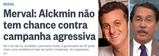 "A capa do Globo na internet não deixa dúvida. Nela Merval, o editorialista da Família Marinho, profetiza: 'Alckmin não tem chance contra campanha agressiva'. Na notinha, estranha para uma previsão tão bombástica, argumenta que a campanha será agressiva e que o PSDB, com o caixão de Aécio e o apoio ao governo Temer, não resistirá. Segundo o jornalista, vai dar Lula e Bolsonaro", aponta o colunista Ricardo Cappeli; segundo ele, Globo pressiona o PSDB para que a saída seja o candidato da casa: ele mesmo, Luciano Huck; "ou alguém acredita que Luciano Huck anda desfilando em conversas com Joaquim Barbosa, dentre outros, sem a autorização e o apoio da Família?"