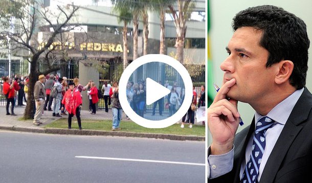 Dezenas protestam em frente à 13ª Vara Federal do Paraná, em Curitiba, contra o juiz Sérgio Moro, na chegada ao local do ex-ministro José Dirceu; a torcida pró-Moro, em menor número, também se manifesta no bairro Juvevê; dentre as palavras de ordem estão “1, 2, 3… Moro no xadrez”, “Moro na cadeia”, “CPI da APAE” e em defesa do ex-presidente Lula e do ex-ministro José Dirceu