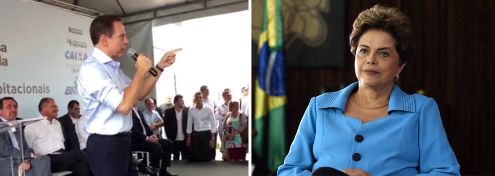 Prefeito de São Paulo, João Doria (PSDB), reagiu de maneira exaltada quando um militante falou da importância da presidente deposta Dilma Rousseff na realização das obras do Minha Casa Minha entregue pelo tucano no bairro do Grajaú, zona sul paulistana; "Acontece que Dilma foi, sim, a maior responsável pela obra, como pode ser lido no próprio site da Prefeitura da São Paulo, em setembro de 2014, quando ela era a Presidente", diz o jornalista Fernando Brito, informando que, para cada casa, o governo federal entrou com R$ 76 mil, enquanto o governo do estado bancou R$ 20 mil e a prefeitura apenas R$ 4 mil; "Quer dizer: Dória foi pior do que Michel Temer na inauguração da transposição do São Francisco. Porque, além de mesquinho, foi agressivo e grosseiro"