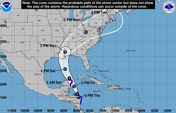 A tempestade tropical Nate se enfraqueceu nas últimas horas, mas continua produzindo fortes chuvas no sudeste dos Estados Unidos (EUA); em sua passagem pela América Central, Nate causou a morte de pelo menos 25 pessoas; este é o terceiro furacão a tocar os Estados Unidos na atual temporada