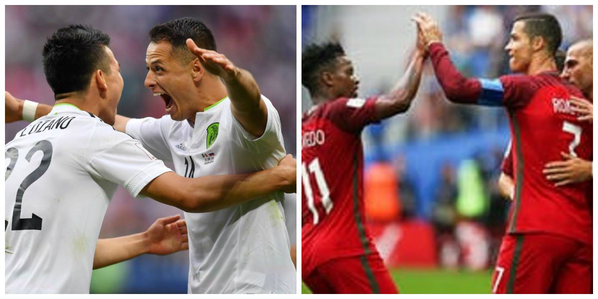 As seleções do México e de Portugal avançaram neste sábado para as semifinais da Copa das Confederações após vencerem Rússia e a Nova Zelândia, respectivamente, na última rodada do Grupo A. Os portugueses golearam por 4 a 0 a Nova Zelândia, enquanto o México derrotou a Russia por  2 a 1