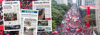 Depois de esconder que 300 mil pessoas foram protestar na Praça da Sé por eleições diretas em 1984, a imprensa minimizou – ou escondeu completamente – as manifestações que levaram 1 milhão de pessoas às ruas ontem contra as reformas do governo e pelo Fora Temer; assim como apenas a Folha de S.Paulo noticiou as diretas na época, foi o único jornal nesta quinta-feira 16 a destacar o protesto que levou 250 mil à Avenida Paulista; jornal O Globo minimizou a paralisação que ocorreu em quase todos os Estados e envolveu categorias importantes, como transportes, bancários e professores; já o Estado de S.Paulo transformou a manifestação e greve dos brasileiros em um problema de trânsito