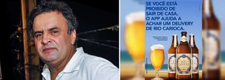 Enquanto senadores se articulam para derrubar a decisão do Supremo Tribunal Federal que afastou Aécio Neves (PSDB-MG) de seu mandato e o proibiu de sair de casa à noite, alguns fazem piada; é o caso da marca de cervejas Rio Carioca; em anúncio no Facebook, a empresa ironizou o recolhimento noturno imposto ao tucano; "Se você está proibido de sair de casa, o app ajuda a achar um delivery de Rio Carioca"; a imagem viralizou nas redes