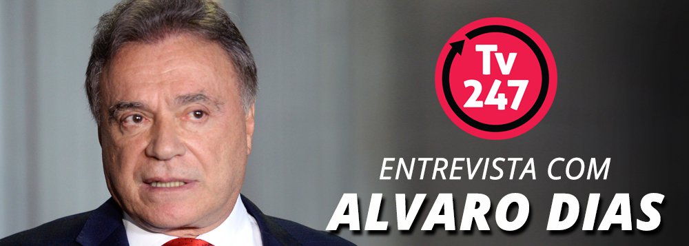 Senador e pré-candidato à presidência da República pelo Podemos, Alvaro Dias (PR) concederá uma entrevista à TV 247 às 11h deste sábado; o parlamentar tem feito duras críticas ao governo Temer e acredita que o ex-presidente Lula será impedido pela Justiça e não sairá candidato; acompanhe ao vivo
