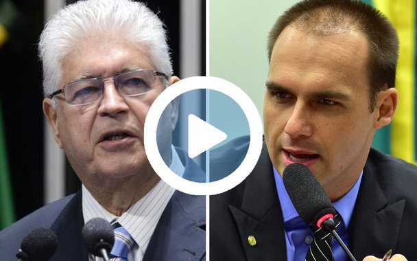 Em vídeo, o senador Roberto Requião (PMDB-PR) promteu encomendar uma “missa” para que o deputado Eduardo Bolsonaro (PSC-SP) se abstenha de falar asneira; “Vou encomendar uma missa para o Bolsonaro e não vou mais perder mais tempo com essa asneira”; um dia após o Comissão de Ética arquivar processo pela “guerra de cuspes” que travou com o deputado Jean Wyllys (PSOL-RJ), Bolsonaro “filho” anunciou que protocolou representação contra Requião e a deputada Benedita Silva (PT-RJ); durante evento com a petista, Requião, ao falar de Jesus Cristo, comparou: “Quem sabe faz a hora, faz a luta. Minha bíblia diz que sem derramamento de sangue não haverá redenção. Vou à luta, vamos à luta com qualquer que seja as nossas armas”