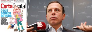 A reportagem de capa da revista Carta Capital mostra como, diante da avalanche de denúncias que se abateu sobre os principais líderes do PSDB, o nome de João Doria acaba sendo uma das principais alternativas ao partido; "As pretensões eleitorais de Doria tornaram-se o assunto mais discutido dentro e fora dos círculos do PSDB. Quase ninguém se interessa pelas iniciativas do prefeito. Ou pela falta delas. Após três meses de gestão, o tucano é um fenômeno estritamente virtual", diz o texto