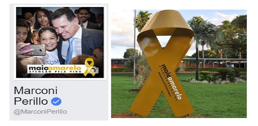O governador Marconi Perillo reforçou neste sábado seu engajamento na campanha “Maio Amarelo”, que alerta sobre o alto número de acidentes e mortes no trânsito; as fotos do perfis oficiais de Marconi e do Governo de Goiás agora estão com o símbolo do movimento; na próxima quinta-feira (11), o governador estará no Detran-GO para o lançamento oficial da campanha em todo o Estado e das ações de conscientização; “Precisamos de um trânsito mais prudente e menos violento. Muitas vidades são perdidas. São quase 45 mil mortes por ano no Brasil