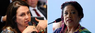 A senadora Kátia Abreu foi ao Twitter para criticar a pedida salarial da ministra dos Direitos Humanos, Luislinda Valois, que extrapolaria o teto constitucional. Valois queria ganhar R$ 60 mil por mês, mas depois da polêmica acabou desistindo; "A Min.dos Dir.Humanos pergunta como vai vestir, comer ou beber com 30.000,00 por mês.É só perguntar p/ quem ganha 1/4 de salário mínimo mês", escreveu a senadora; a ministra chegou a comparar sua atividade e o salário de R$ 33 mil com o trabalho escravo