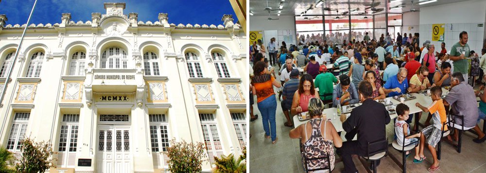 Indo na contramão do discurso oficial de austeridade, os vereadores do Recife concederam a si próprios um aumento da ordem de 53% no tocante ao vale-alimentação; benefício saltou de R$ 3 mil para R$ 4.595,00, o que corresponde a uma diária que pode ser gasta com alimentação no valor de R$ 208,00; de acordo com entidades ligadas ao setor alimentício, o preço médio de uma refeição no Recife gira em torno de R$ 20,00; Ao todo, se somados o salários e as vantagens indiretas, cada um dos 39 vereadores da capital pernambucana tem direito a receber R$ 28,2 mil mensais; Ministério Público de Contas de Pernambuco pediu explicações à Câmara sobre o aumento no subsídio