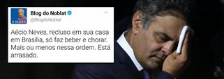Jornalista Ricardo Noblat revela que desde que vieram à tona as gravações feitas pelo empresário Joesley Batista, do grupo JBS, nas quais aparece pedindo R$ 2 milhões em propinas para pagar os advogados que o defendem na Lava Jato, o senador afastado Aécio Neves (PSDB-MG) está cada vez mais recluso; "Aécio Neves recluso em sua casa em Brasília, só faz beber e chorar. Mais ou menos nessa ordem. Está arrasado", postou Noblat no Twitter