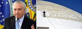 Enquanto trabalhava na revitalização do Museu Nacional, em Brasília, um funcionário pintou "Fora Temer" na fachada nesta quarta-feira 5; "É a minha opinião política, nós temos liberdade de expressão", disse, segundo reportagem do Correio Braziliense