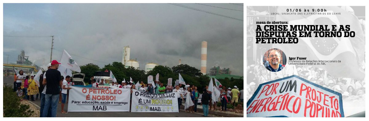 O Movimento dos Atingidos por Barragem (MAB) está promovendo, nos dias 01 e 02 de junho, o Curso de Formação de Formadores da Plataforma Operária e Camponesa de Energia - Ceará. O curso faz parte do plano de trabalho da Plataforma Operária e Camponesa de Energia a nível nacional e tem como objetivo a realização de um amplo processo de formação e esclarecimento da população sobre o debate da questão energética
