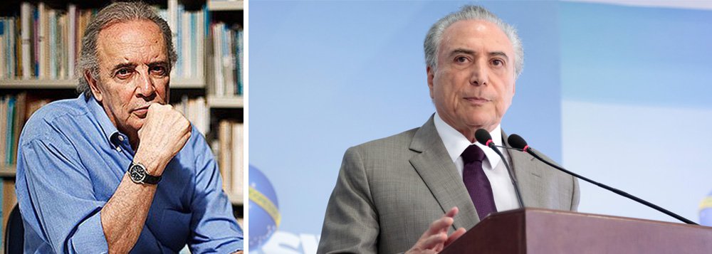 Jornalista diz que pacote de mudanças na lei trabalhista e previdenciária, que "revolvem a vida de uns 150 milhões de brasileiros", "não é coisa para ser mani­pulada por Michel Temer e seu grupo de políticos, la­ranjas, intermediários, cor­ruptores e corrompidos"; para Janio de Freitas, Temer não reúne "condições intelectuais, políticas, morais, e quaisquer outras. É só um fantoche. À espera de que alguém conte os seus feitos ou os silencie por dinheiro"