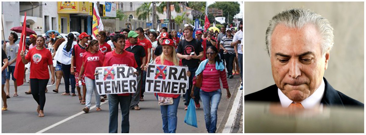 Trabalhadores de diversas categorias profissionais no país decidiriam cruzar os braços e protestar em Greve Geral nesta sexta-feira (30) contra o governo Temer e suas reformas; em Teresina, categorias como rodoviários, urbanitários, comerciários, bancários, hoteleiros, confirmaram a participação no ato; dois meses após a última greve geral, que ocorreu em 29 de abril e que contou com a adesão de cerca de 40 milhões de pessoas, de acordo com as centrais sindicais, a situação do governo Michel Temer está ainda mais delicada: O presidente se encontra em meio a uma crise política por conta de supostamente estar envolvido em esquema de corrupção