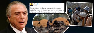 O jornalista pernambucano Xico Sá sugeriu o foro adequado para o julgamento de Michel Temer pela portaria do Ministério do Trabalho que praticamente elimina qualquer entrave à aplicação do trabalho escravo no Brasil; medida reconhece como trabalho escravo apenas quando houver constatação do impedimento de ir e vir imposto ao trabalhador ocorre nas vésperas da votação da segunda denúncia, de organização criminosa e obstrução da Justiça, contra Temer na Câmara; "Trocar votos no Congresso pela licença ao trabalho escravo é caso pra ser levado a corte internacional. Crime contra a humanidade", disse Xico Sá em sua página no Twitter