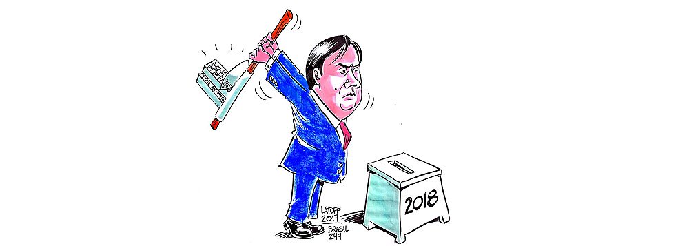 De volta ao 247, o cartunista Latuff aborda a ameaça que paira sobre as eleições presidenciais de 2018, depois que o presidente da Câmara, Rodrigo Maia (DEM-RJ), mandou instalar uma comissão para analisar a proposta de emenda constitucional que prevê eleições simultâneas para todos os cargos majoritários