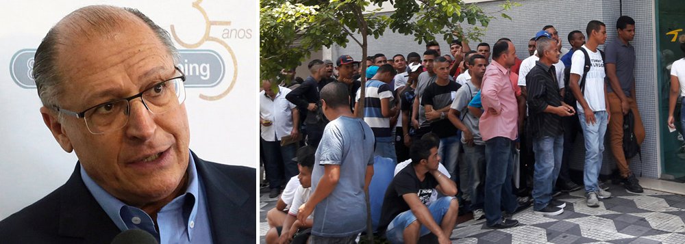 "O PSDB tem tido atitude de cautela para ajudar o Brasil. Não podemos agravar uma situação que já é grave. Temos que preservar a população, o emprego, a economia e agir com responsabilidade", disse o governador tucano, em evento de inauguração do escritório do Banco Interamericano de Desenvolvimento (BID) em São Paulo; a aliança PMDB-PSDB fez com que o desemprego dobrasse no Brasil, após o golpe parlamentar que tirou a presidente eleita Dilma Rousseff