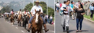 Milhares de pessoas acompanharam as comemorações do Desfile Farroupilha, que celebra as tradições e costumes da cultura gaúcha; nesta data, 20 de setembro, os gaúchos lembram a Revolução Farroupilha, guerra separatista contra o Brasil Império que começou em 1835 e durou dez anos; às margens do Rio Guaíba, parte significativa do público estava pilchada, ou seja, caracterizada com as roupas típicas da cultura gaúcha: os homens de camisa, lenço, bombacha e bota, e as mulheres com longos vestidos de prenda