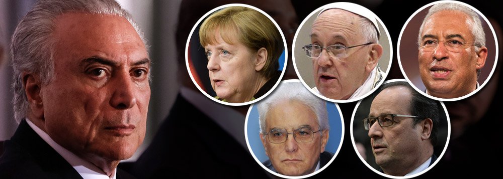 Reportagem da agência ANSA aponta que líderes mundiais, inclusive o papa Francisco, estariam evitando vir ao Brasil e dando preferência a outros países da América, por conta do cenário de instabilidade política no País e também pela baixa popularidade de Michel Temer; reportagem cita exemplos de líderes como a chanceler alemã Angela Merkel, o primeiro-ministro português Antonio Costa o presidente italiano, Sergio Matarella, e o ex-presidente francês François Hollande, que estiveram no continente ou mesmo no Brasil, mas não se encontraram com Temer; matéria lembra ainda que, em um ano à frente do Planalto, Temer foi anfitrião de apenas um chefe de Estado em Brasília, o presidente argentino, Mauricio Macri