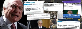 Jornais de vários Países criticaram a anistia que a Câmara deu ao crime de corrupção passiva de Michel Temer; "Se Dilma Rousseff tivesse só a metade da sede de poder e da degeneração moral de Michel Temer, ela ainda estaria no poder", disse o jornal  Der Tagesspiegel; já o Die Welt, classificou como "um duro golpe" a permanência de Temer até o fim do mandato; "A credibilidade do Congresso do Brasil continuou em farrapos", definiu o britânico The Guardian sobre a votação dos deputados que blindou Temer