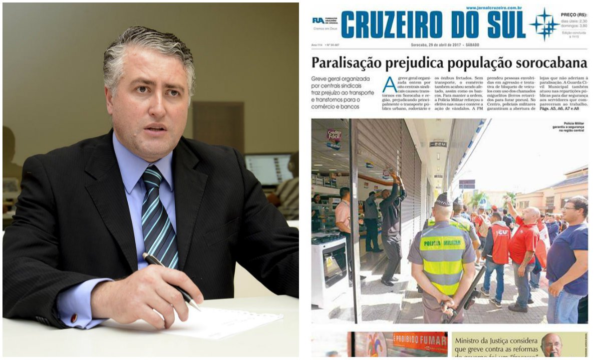 Antônio Domingues Farto Neto é membro de uma entidade mantenedora do jornal 'Cruzeiro do Sul', de Sorocaba, interior de São Paulo, e obrigou jornalistas a fazerem matéria crítica à paralisação de 28 de abril; ele próprio escolheu a manchete