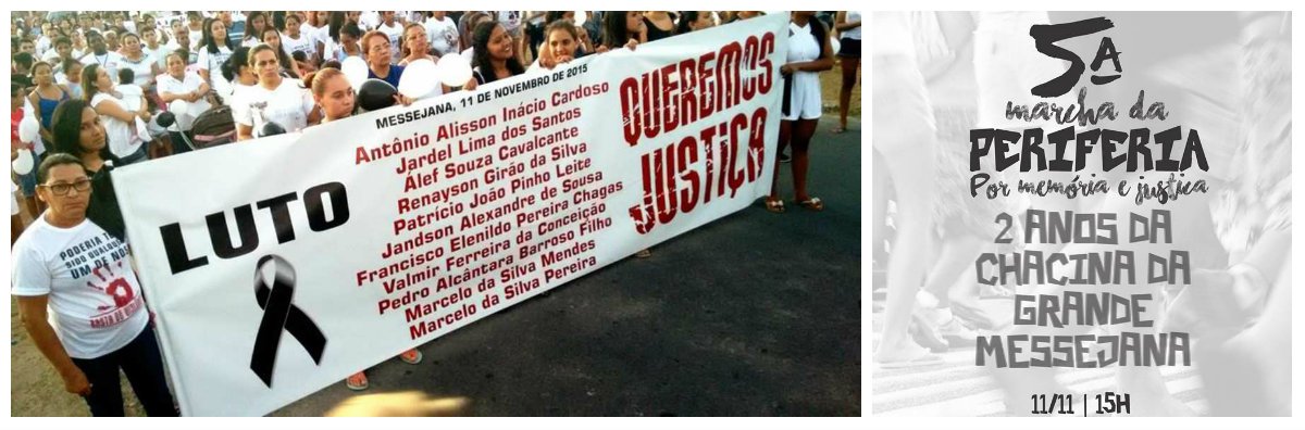 Está marcada para o próximo dia 11, a 5ª Marcha da Periferia, tendo como tema, este ano, "POR MEMÓRIA E JUSTIÇA DA CHACINA DA GRANDE MESSEJANA", que completa dois anos. A marcha está sendo organizada por diversos movimentos sociais, em defesa da vida da juventude negra, que de acordo com vários estudos, é a principal vítima da violência
