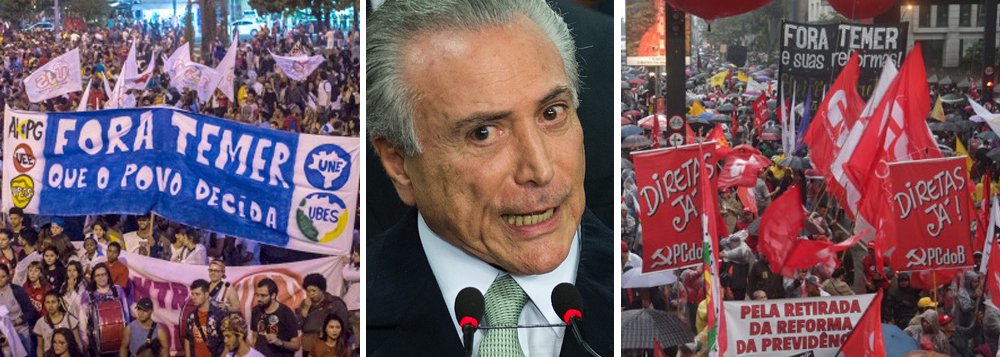 "Num país sufocado por um presidente rejeitado pela quase unanimidade da população, a PEC que pode permitir a escolha do sucessor de Temer por eleição direta abre um caminho institucional para sair da crise", escreve Paulo Moreira Leite, colunista do 247; "Mesmo com imensas dificuldades pela frente, a PEC cumpre a função básica, que é alimentar a mobilização popular"; lembrando que a proposta foi aprovada 24 horas depois que o grande empresariado pulou fora de um jantar com Temer em São Paulo, PML afirma que a crise brasileira atinge uma dimensão histórica, que evoca momentos de grandes mudanças, inclusive a Independência, de 1822, quando dom João VI assegurou a continuidade de um império colonial aconselhando dom Pedro a colocar a coroa na "cabeça antes que um aventureiro dela lance mão" 