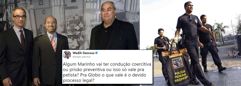 O deputado Wadih Damous (PT-RJ) usou de ironia para cobrar investigação das autoridades brasileiras sobre o pagamento de propina, pelo Grupo Globo, por direitos de transmissão de jogos das copas Libertadores da América e Sulamericana; "Algum Marinho vai ter condução coercitiva ou prisão preventiva ou isso só vale pra petista? Pra Globo o que vale é o devido processo legal?", questionou Damous em sua conta no Twitter; o deputado Paulo Pimenta (PT-RS) cobrou uma Lava Jato para investigar o caso