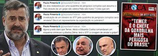 O deputado federal Paulo Pimenta (PT-RS) afirma que os escândalos recentes deixam claro que o golpe de 2016 foi uma conspiração de políticos corruptos contra uma presidente honesta, que instalou uma organização criminosa, chefiada por Michel Temer, no poder; diante disso, ele defende que o Supremo Tribunal Federal tenha a coragem de anular o golpe e que todos os atos da quadrilha, incluindo a indicação de Alexandre de Moraes para o STF, sejam desfeitos; "Agora que está claro que Temer, Aécio e Eduardo Cunha comandaram um esquema criminoso que afastou Dilma, terá o STF a coragem de anular o golpe?", questiona Pimenta; "A indicação de um Ministro do STF pela quadrilha de perigosos corruptos será anulada? Ele é um representante da organização no judiciário?"