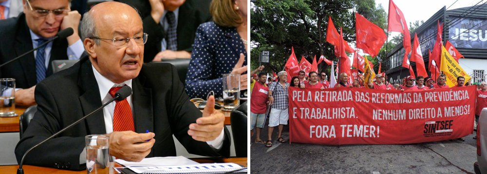 “Essa reforma [trabalhista], que tem como objetivo reduzir os salários dos trabalhadores, vai aprofundar a crise econômica, porque o povo terá menos poder de compra e com isso o comércio, o setor de serviços e a indústria vão sair perdendo”, explicou o senador José Pimentel (PT-CE), que participa da greve geral desta sexta-feira (30) em Fortaleza. Na capital cearense, o movimento está ocorrendo desde as 9h, na Praça Clóvis Beviláqua