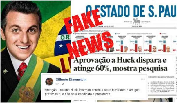 A "Fake News" (notícia falsa) do Estadão não resistiu nem 24 horas, a qual dizia que Huck tinha "disparado" e "atingido" 60% em pesquisa de opinião