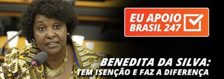 A deputada federal Benedita da Silva (PT-RJ) apoia a campanha de assinaturas solidárias do 247. "O Brasil 247 tem se apresentado com grande isenção, trazendo informações importantes para todos nós, principalmente neste momento de grande luta do povo brasileiro", diz ela