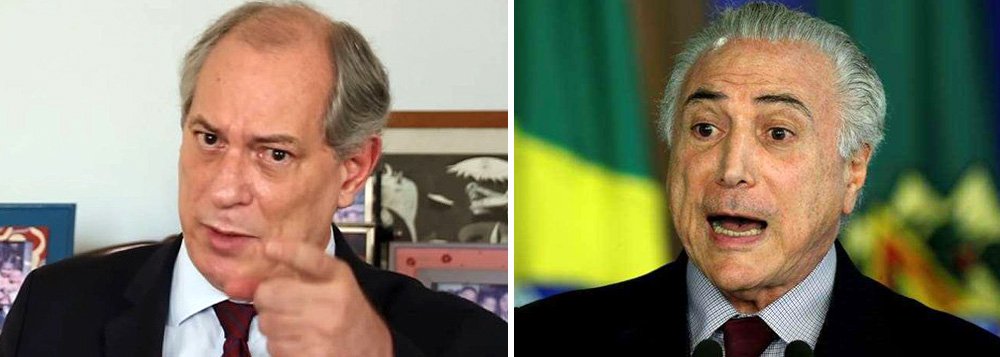 O ex-ministro e presidenciável pelo PDT, Ciro Gomes, foi absolvido na Justiça Federal em Brasília da acusação de ter atentado contra a honra de Michel Temer, ao tê-lo chamado, entre outras coisas de "capitão do golpe" e integrante de "quadrilha do PMDB"; segundo informação da coluna Expresso, o juiz entendeu que Ciro dirigiu críticas a um adversário no momento em que a política está conturbada