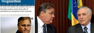 Reportagem do jornal britânico descreve Geddel Vieira Lima como um "aliado próximo" e "um dos principais articuladores políticos" de um presidente que já está sob pressão e lembra que o ex-ministro foi preso uma semana depois de a Procuradoria Geral da República ter apresentado uma denúncia por corrupção contra Michel Temer; "A Presidência de Temer tem sido marcada por uma série de escândalos de corrupção desde que ele assumiu no lugar da esquerdista Dilma Rousseff, de quem ele era vice, após um processo de impeachment controverso", diz o texto; um analista ouvido pelo veículo diz que o governo está em uma "montanha-russa" nas últimas semanas, tantos são os escândalos