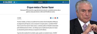 Em editorial publicado nesta sexta, o jornal O Globo pede que Michel Temer termine o serviço do golpe —e para o qual foi colocado no poder— e faça de uma vez a reforma da Previdência antes de ser alvo da segunda denúncia da Procuradoria-Geral da República; jornal da família Marinho não quer que Temer corra o risco de não ter os votos necessários para levar projeto ºara frente
