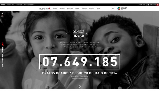 Reserva participa do Black Friday dobrando as doações de pratos de comida, ou seja, em vez de 1P5P será 1P10P (na compra de 1 peça será doado 10 pratos) e dará descontos de até 70% em mais de 200 peças da marca, que manterá até dia 26 de novembro a campanha que visa dialogar sobre um consumo consciente; a princípio o CEO do Grupo Reserva afirmou que pensaram em desistir de participar do Black Friday, mas decidiram que seria melhor realizar um pacto pela mudança: em vez de lucro, vamos matar a fome. “Nós teremos Black Friday, mas pelo argumento correto: vamos matar a fome, mas de comida. Ao invés do maior lucro, a menor fome”, finaliza Meisler