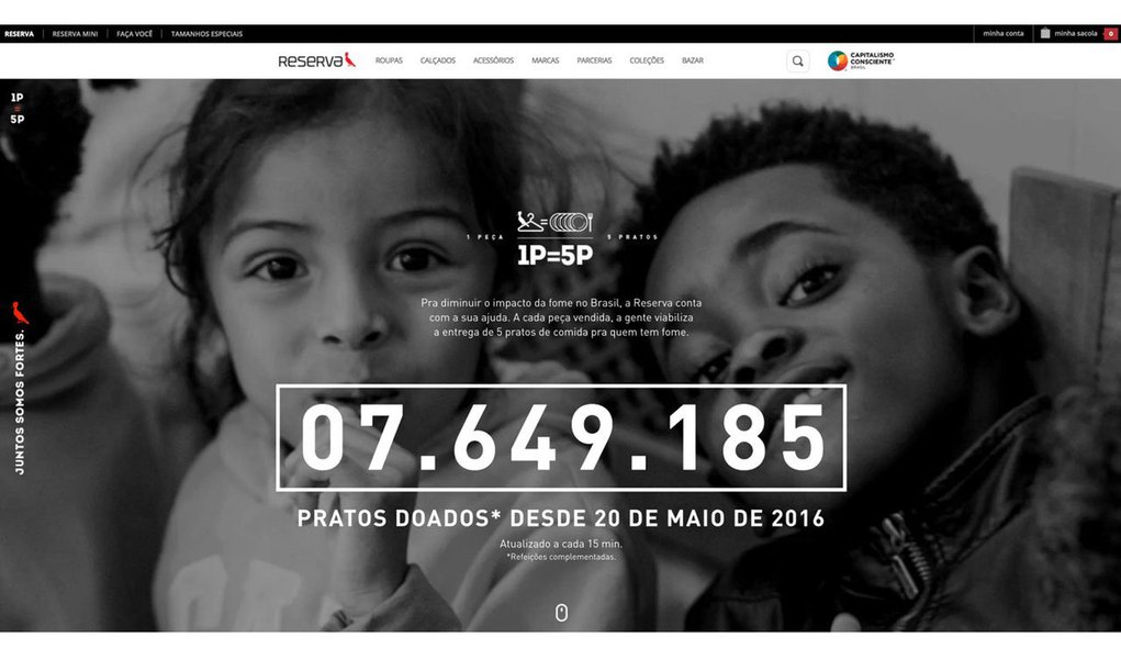 Reserva participa do Black Friday dobrando as doações de pratos de comida, ou seja, em vez de 1P5P será 1P10P (na compra de 1 peça será doado 10 pratos) e dará descontos de até 70% em mais de 200 peças da marca, que manterá até dia 26 de novembro a campanha que visa dialogar sobre um consumo consciente; a princípio o CEO do Grupo Reserva afirmou que pensaram em desistir de participar do Black Friday, mas decidiram que seria melhor realizar um pacto pela mudança: em vez de lucro, vamos matar a fome. “Nós teremos Black Friday, mas pelo argumento correto: vamos matar a fome, mas de comida. Ao invés do maior lucro, a menor fome”, finaliza Meisler