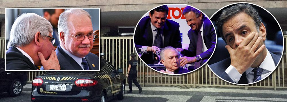 Aécio Neves (PSDB-MG) não é mais senador; o presidente nacional do PSDB e líder do golpe que destituiu Dilma Rousseff foi afastado do cargo pelo ministro do STF Edson Fachin; o pedido de afastamento foi feito pelo procurador-geral da República, Rodrigo Janot, e acolhido por Fachin; Aécio foi gravado pelo empresário Joesley Batista, da JBS, pedindo R$ 2 milhões em propina; longe do Senado e sem o foro privilegiado do cargo, Aécio pode ter destino semelhante ao de Eduardo Cunha e ter seu caso remetido para o juiz Sérgio Moro; com isso, a decisão por uma eventual prisão do mineiro estaria nas mãos de Moro