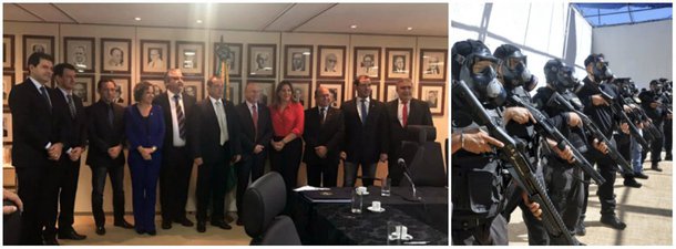 Os parlamentares da bancada do Tocantins no Congresso e gestores do governo estadual se reuniram com o ministro da Justiça, Osmar Serraglio, para apresentar as demandas nas quais o executivo pretende investir a verba de R$ 84,6 milhões; ficou definido que o recurso será destinado a investimentos na estruturação das três corporações policiais do Tocantins – Polícia Civil, Polícia Militar e Corpo de Bombeiros Militar; parte do dinheiro também será investido no sistema de monitoramento de segurança pública dos municípios de Araguaína, Gurupi e Porto Nacional