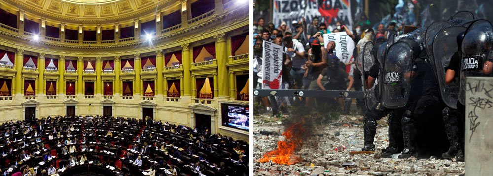 Congresso da Argentina aprovou na manhã desta terça-feira (19) uma polêmica proposta de reforma da Previdência que tem como objetivo reduzir o déficit fiscal, após um longo debate e violentos confrontos entre manifestantes de oposição e a polícia; projeto, que já havia passado pelo Senado, foi aprovado pela Câmara com 128 votos a favor, 116 contra e duas abstenções