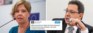 Colunista Eliane Cantanhêde chama Eduardo Guimarães, que teve sua condição de jornalista reconhecida pela Fenaj, pelos Repórteres sem Fronteiras e pela OEA, de "aventureiro" e revolta não apenas a classe jornalística, mas toda a internet; no Twitter, Eliane desvirtua ainda a Constituição, que define ser "assegurado a todos o acesso à informação e resguardado o sigilo da fonte, quando necessário ao exercício profissional", sem citar jornalistas; após ser alvo de condução coercitiva pelo Sergio Moro, Guimarães foi defendido pela classe jornalística em peso