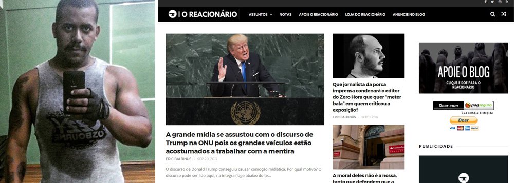 Eric Balbino, contratado pela gestão Doria para ocupar o cargo de supervisor de Cultura na Prefeitura Regional da Sé depois de ter apagado uma pichação no muro da casa do prefeito, assina um blog de conteúdo altamente difamatório chamado O Reacionário, informa o jornalista Kiko Nogueira, do Diário do Centro do Mundo