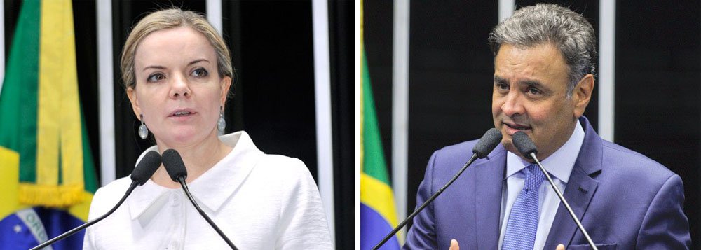 “O Código de Ética do Senado Federal dá poderes para a Casa tratar do assunto e afastar o Senador Aécio Neves. Por isso, nós vamos acionar os mecanismos institucionais adequados para que isso seja feito”, disse a senadora Gleisi Hoffmann (PT-PR), presidente nacional do partido; ontem, numa polêmica nota, o PT considerou "esdrúxula" a decisão do Supremo Tribunal Federal de afastar Aécio de seu mandato e de determinar seu recolhimento noturno